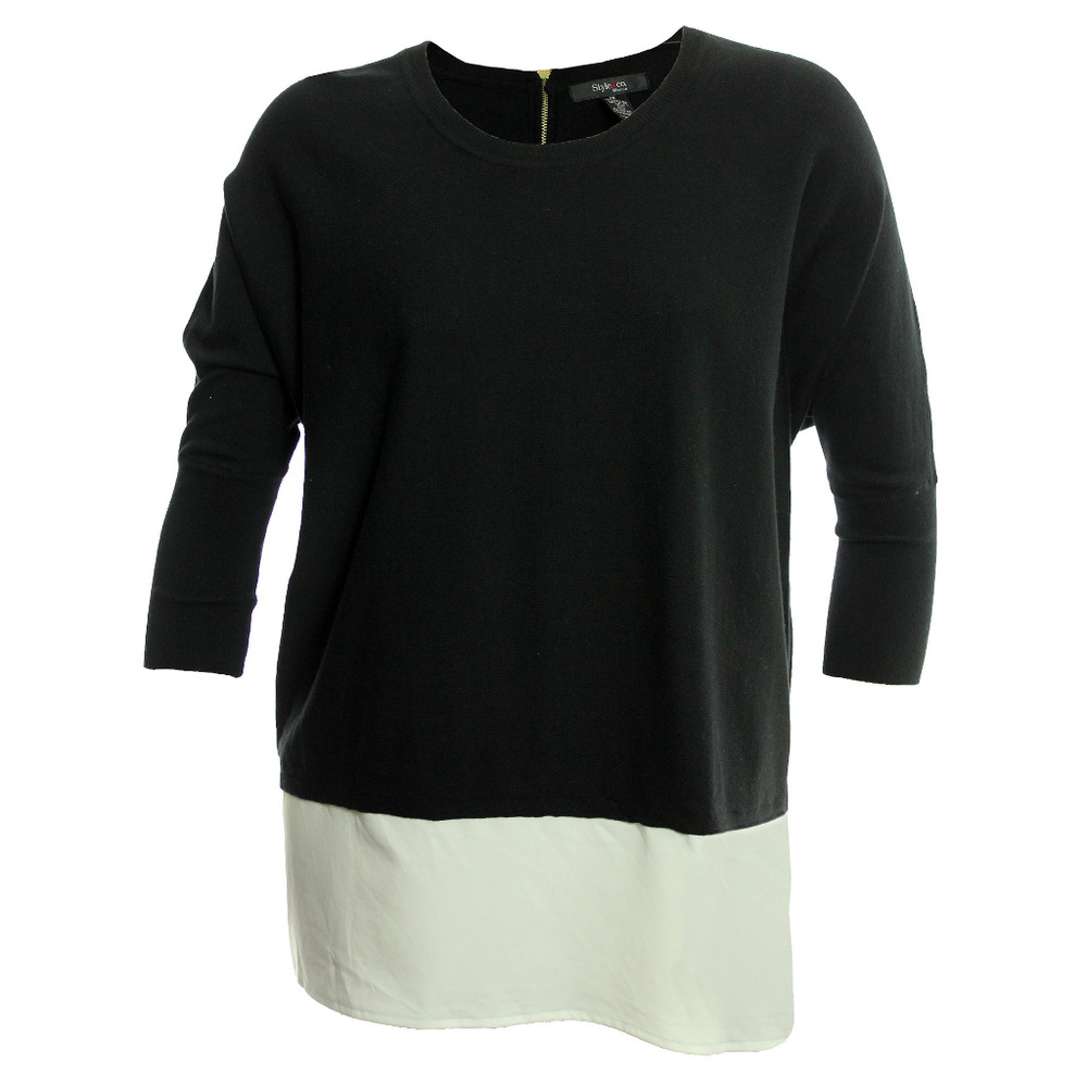 1x Black Layered Look Chiffon Trim 3/4 Sleeve Sweater Style & Co NEW w/ Tags